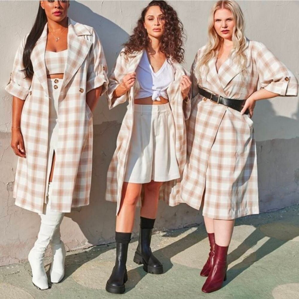 Cara Santana She Loves The Attention Plaid Trench Coat Belted Midi M
